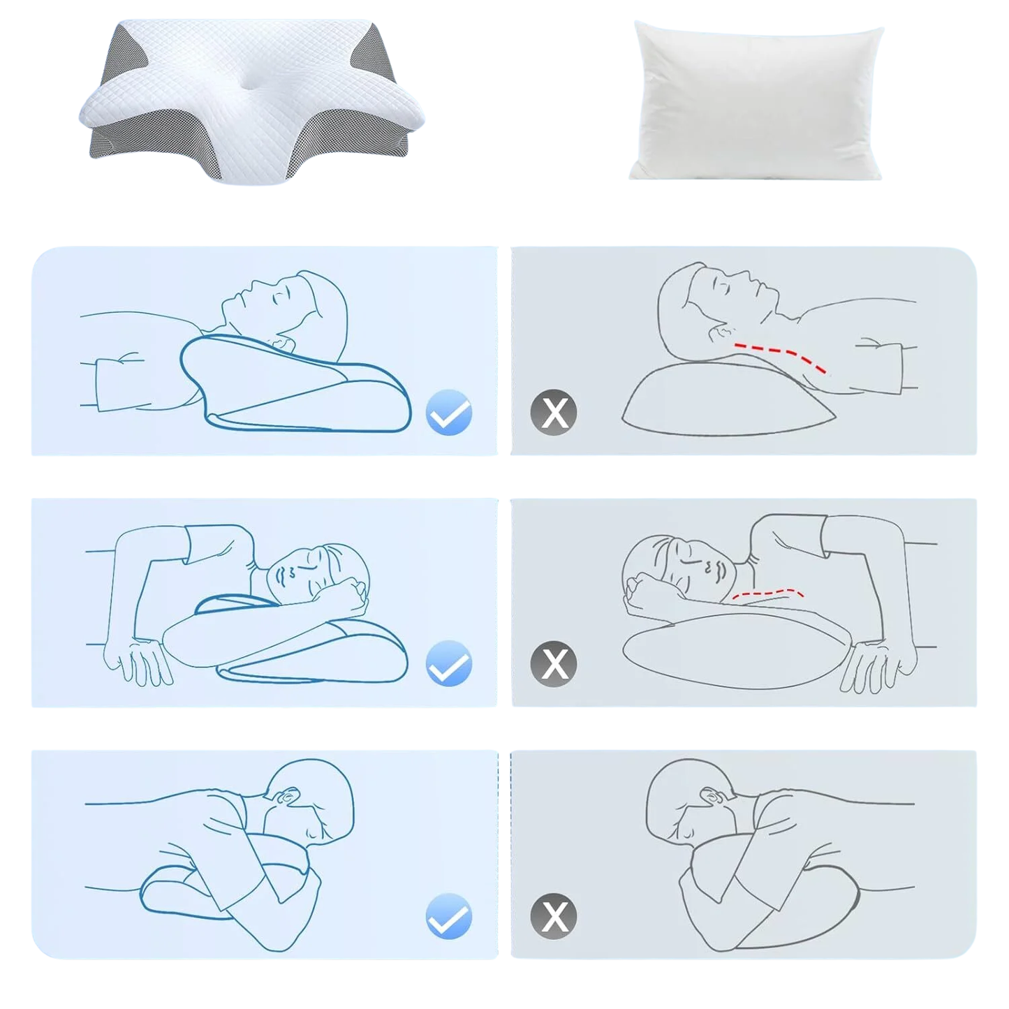 Ergonomic Neck Support Pillow™ Memory Foam Contoured Design