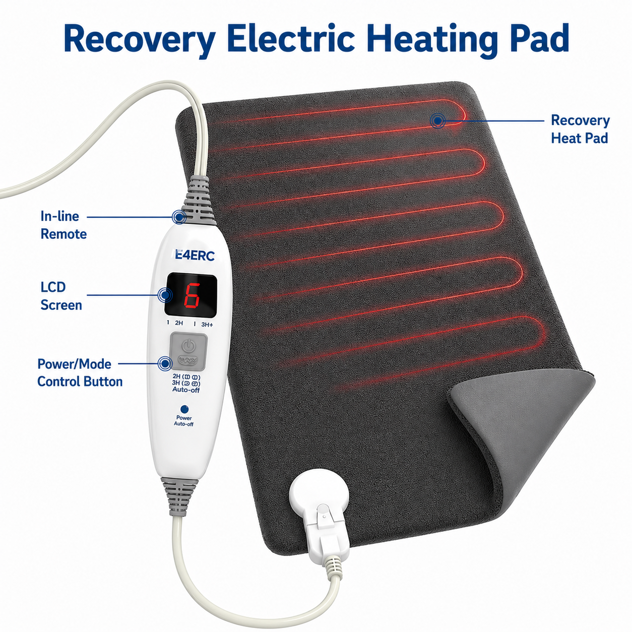 Recovery Electric Heating Pad 12x24 Inch for Back Pain Relief with 6 Heat Levels and Auto Shut Off