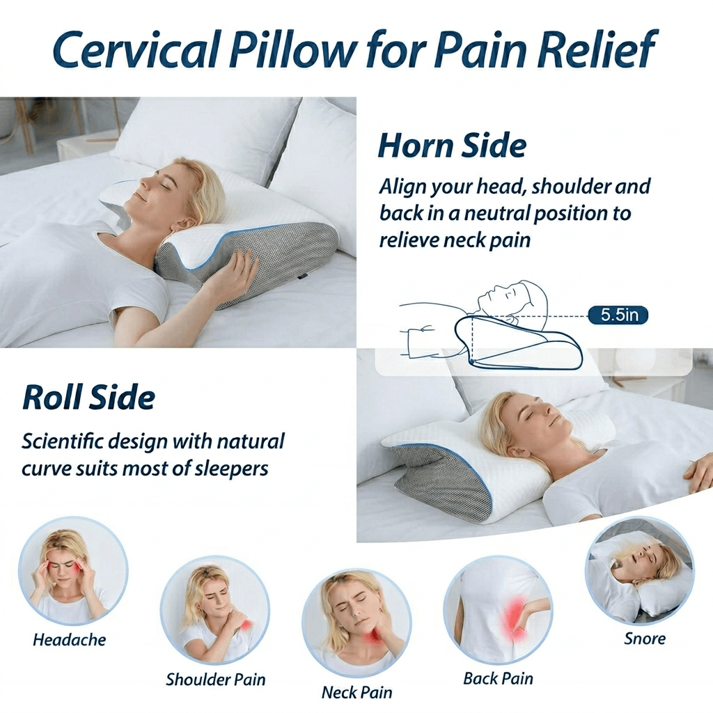 Ergonomic Neck Support Pillow™ Memory Foam Contoured Design